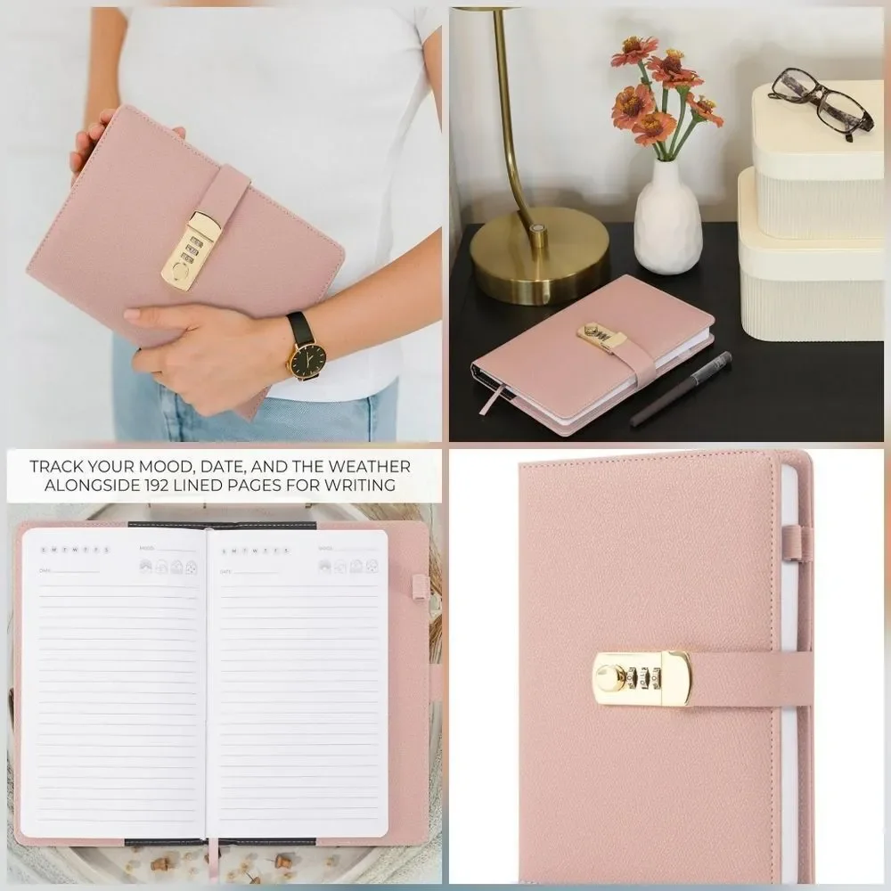 🔸️⏭️NWOT Pink Combination Lock Faux Leather Refillable Journal